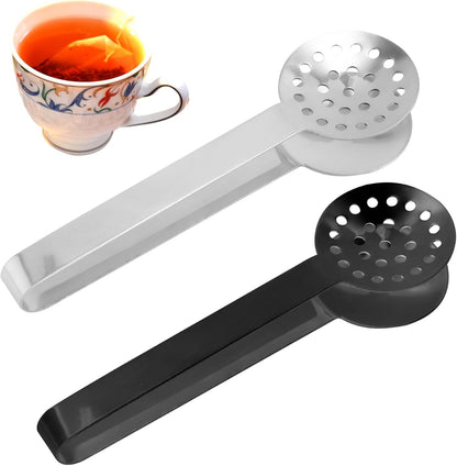 2pcs Tea Bag Squeezer Tongs, Stainless Steel Teabag Clip Holder Strainer Dispenser Gripper Picker Spoon Accessories for Tea Drinkers Gifts(Silver, Gold)