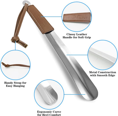 Metal Shoe Horn - 12 Inch Long Shoe Horns for Senior, Men, Women, Kids, Stainless Steel Shoehorn with Handle (Durable, Upgraded 2mm Thick) | Men, Women, Kids, Stainless Steel Shoehorn with Handle (Durable, Upgraded 2mm Thick)