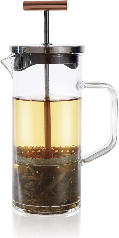 Teabloom Tea Press with Copper Pull Handle and Stainless Steel Filter – Tea Connoisseur's Choice – Pekoe Tea Maker, 34-Ounce