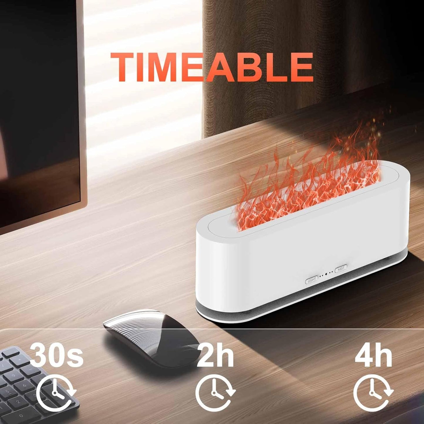 Colorful Flame Fire Diffuser Humidifier, Ultra-Quiet Aroma Essential Oils Aromatherapy Diffusers for Large Room, Bedroom, Office (Timeable, Waterless Auto off-150ml)