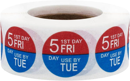 Dissolvable Friday Through Tuesday 5 Day Food Rotation Labels Use By 3/4 Inch 500 Adhesive Stickers