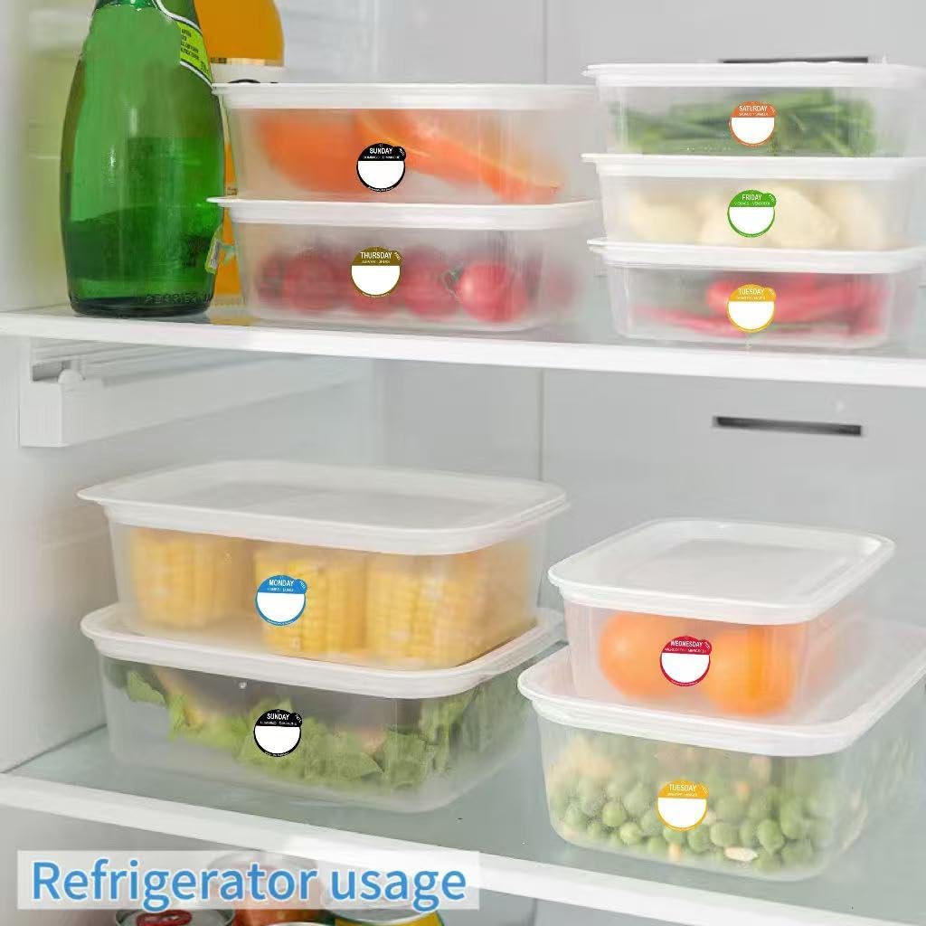Day Dots Food Labels, 1 Inch 3500 Pcs Removable Date Stickers for Food, 7 Rolls Days of The Week Labels for Restaurant Kitchen Containers, Self Adhesive Day Dot Sticker