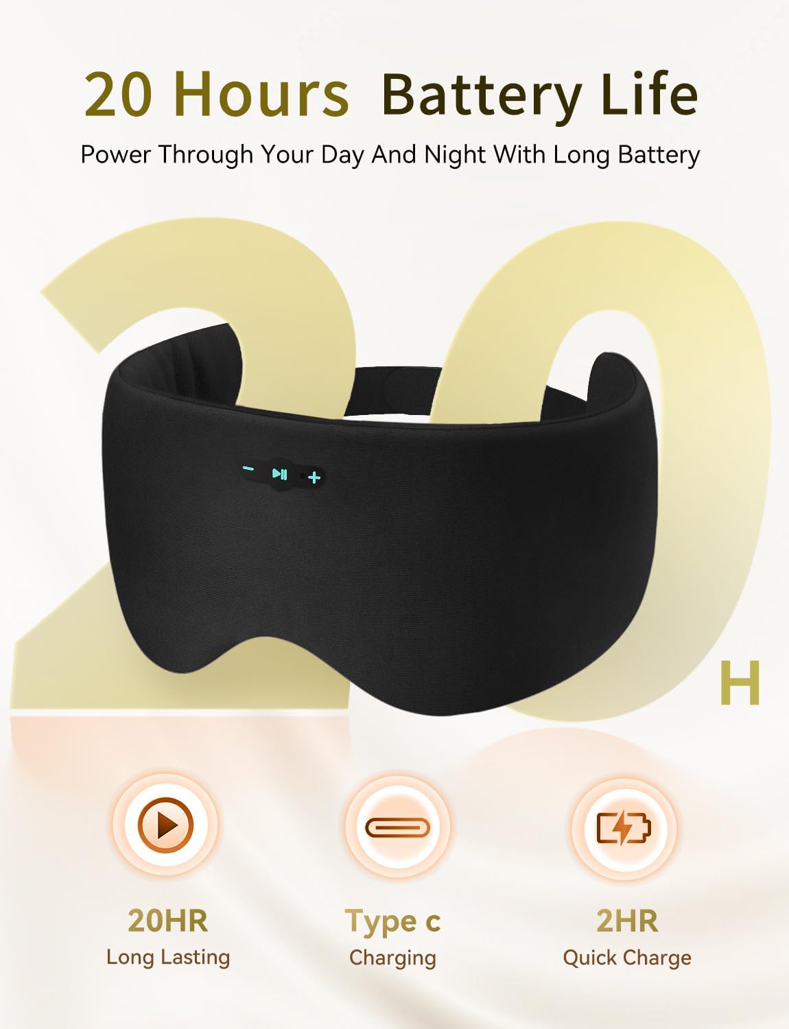 Sleep Headphones Bluetooth 6.0 Sleep Mask for Side Sleepers, 20H Playtime