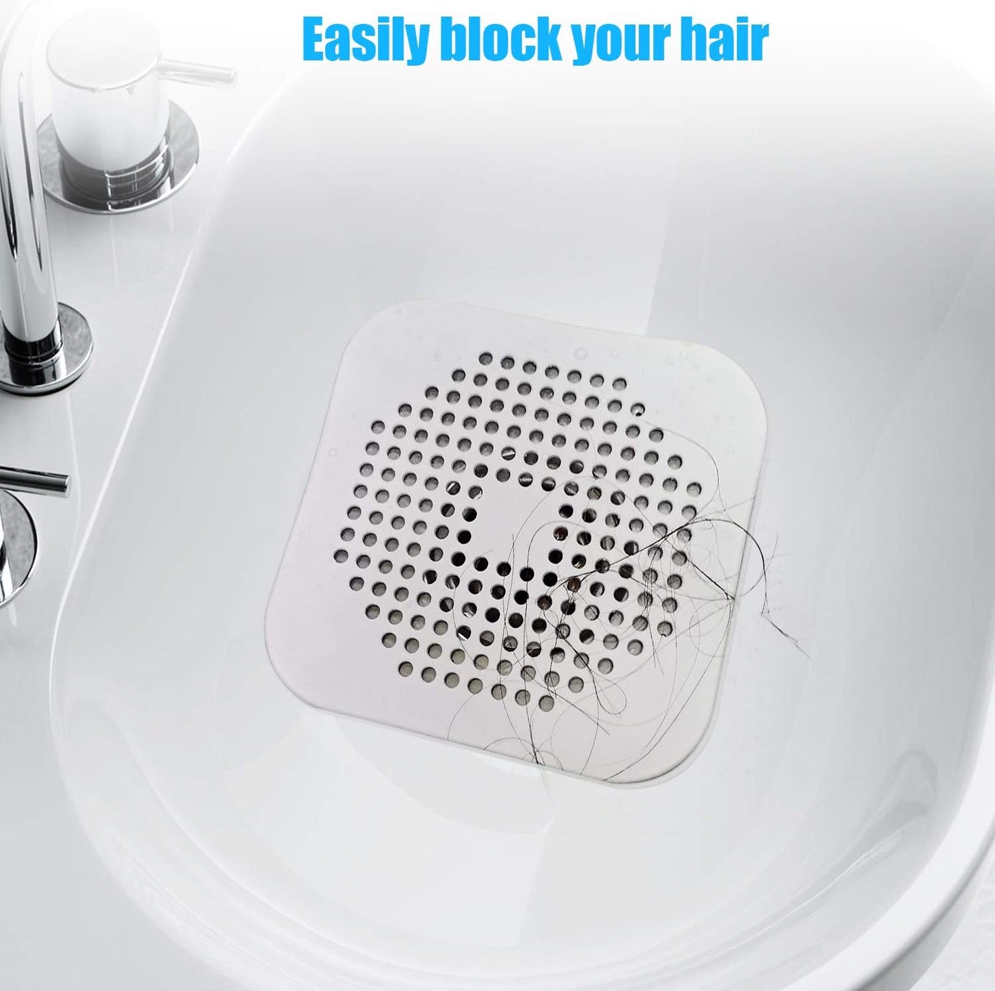 Square Drain Cover for Shower 5.7-inch TPR Drain Hair Catcher Flat Silicone Plug for Bathroom and Kitchen Filter Shower Drain Protection Flat Strainer Stopper with Suction Cups 2 Pack (Grey)