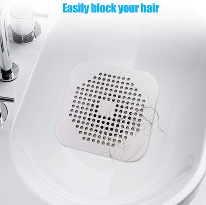 Square Drain Cover for Shower 5.7-inch TPR Drain Hair Catcher Flat Silicone Plug for Bathroom and Kitchen Filter Shower Drain Protection Flat Strainer Stopper with Suction Cups 2 Pack (Grey)