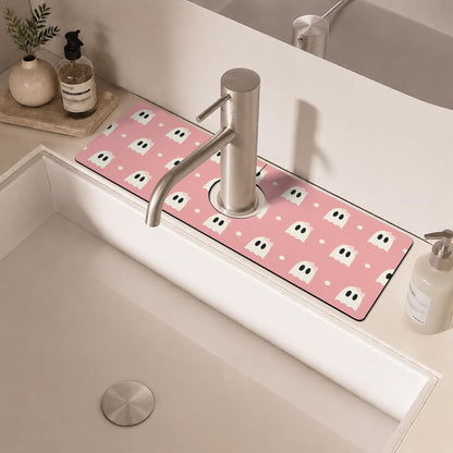 Light Brown White Checkered Kitchen Sink Splash Guard Faucet Mat,Faucet Non-Slip Absorbent Mat,Farmhouse Sink Splash Guard Behind Faucet for Kitchen Bathroom, 15"x5.5"