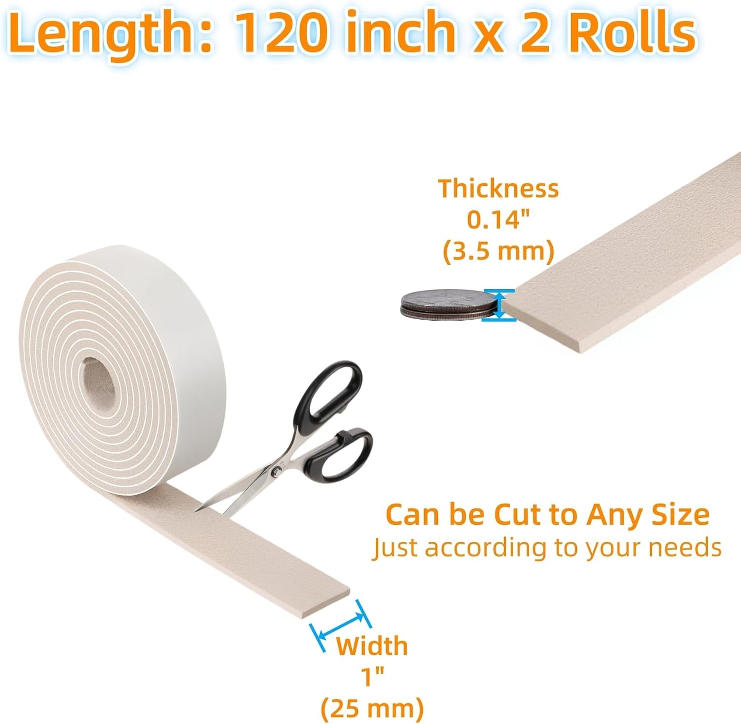 Felt Strips with Adhesive Backing Heavy Duty Cuttable Felt Tape Roll Furniture Pads for Chair Legs - Protecting Hardwood Floors, Chair Wall Protector (Black, 80 x 0.5 x 0.14 Inch)