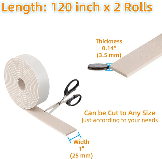 Felt Strips with Adhesive Backing Heavy Duty Cuttable Felt Tape Roll Furniture Pads for Chair Legs - Protecting Hardwood Floors, Chair Wall Protector (Black, 80 x 0.5 x 0.14 Inch)