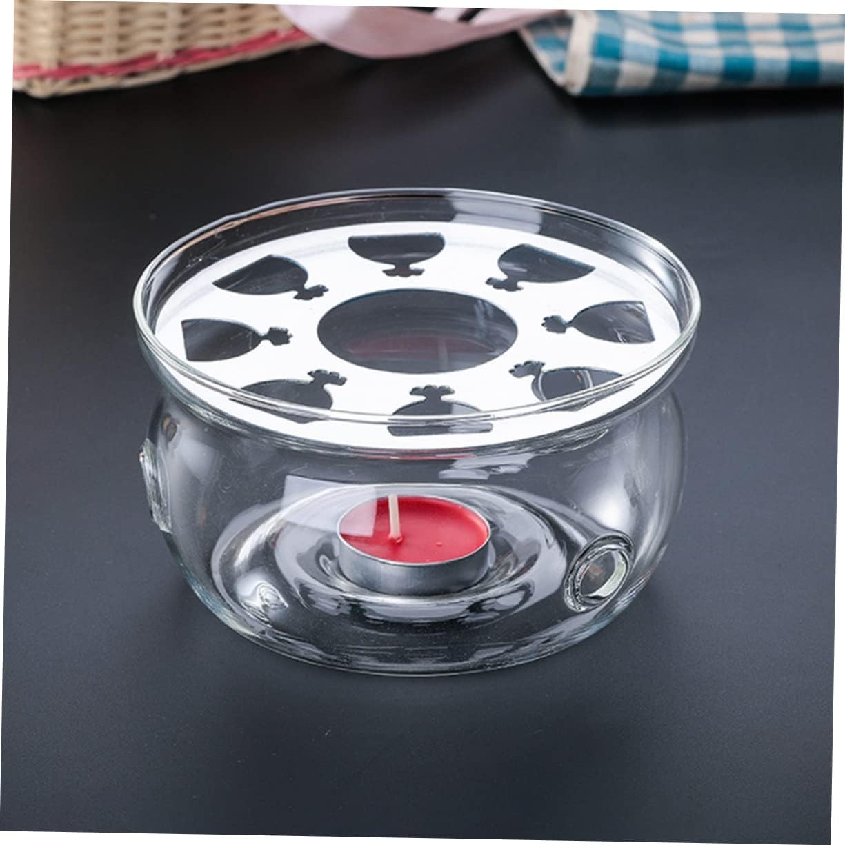 VOSAREA Glass Teapot Warmer Heating Base High Borosilicate Glass Tea Warmer for Home Use Elegant Desktop Teapot Heater Candle Holder for Loose Leaf Tea and