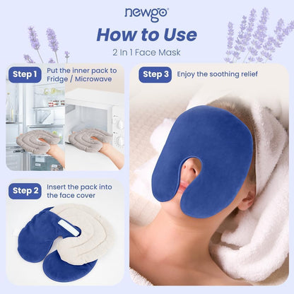 NEWGO Face Heating Mask, Moist Heat for Sinus & Migraine, Purple | Reusable and Easy to Use, Microwavable Warm Compress for Sinus Pressure, Migraine, and Tension Headache Relief