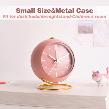 AYRELY® Battery Operated Analog Desk Alarm Clock with Light, Table Clock | Retro Aesthetic Clock with Silent Non-Ticking Movement for Bedside, Bedroom, Kitchen, Office, Travel & Kids' Room(Light Pink)