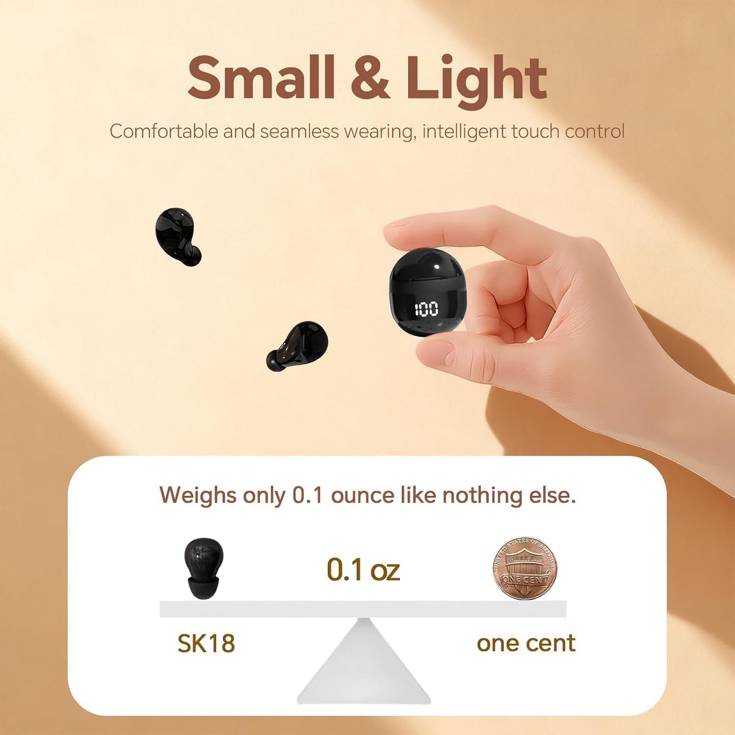 Small Mini Invisible Earbuds Small Mini Headphones Wireless Bluetooth | Low Profile Micro Smallest Tiny Discreet Hidden Earbuds for Work, Invisible Sleep Earphone Ear Buds for Small Ear Canals