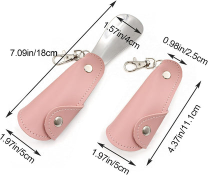 Metal Shoe Horn with Holster, 1 Pc Foldable Shoe Horn with Keychain, Travel Mini Stainless Steel Shoe Spoon