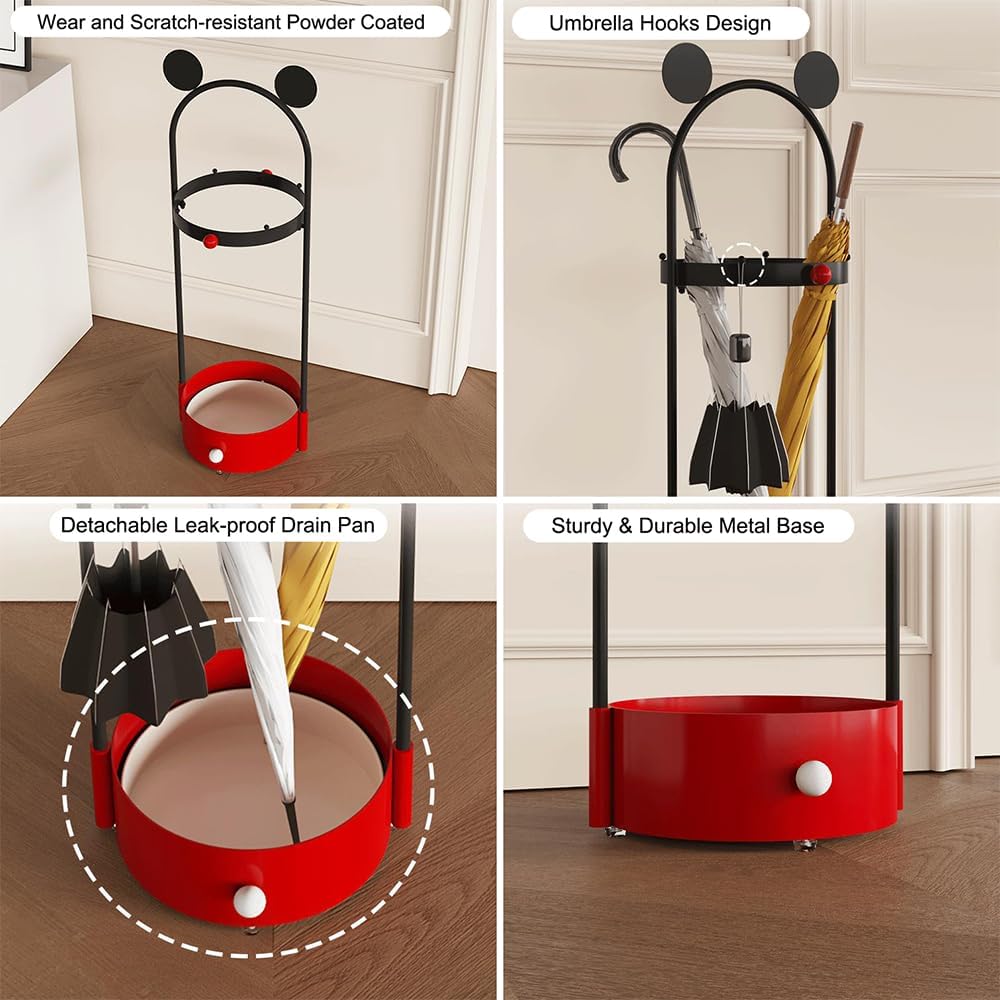 Umbrella Holder with Drip Tray & Hooks, Metal Umbrella Stand for Entryway | Freestanding Umbrella Rack Storage, Umbrella Organizer For Indoor Home Living Room Hotel Decor, Canes Walking Sticks Holder