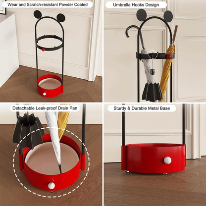 Umbrella Holder with Drip Tray & Hooks, Metal Umbrella Stand for Entryway | Freestanding Umbrella Rack Storage, Umbrella Organizer For Indoor Home Living Room Hotel Decor, Canes Walking Sticks Holder