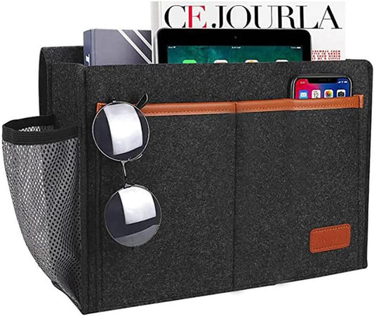Bedside Caddy, Felt Bedside Storage Organizer, Hanging Storage Bag, Chair Organizer Caddy, Remote, Magazine, Drink Bottle Holder for Hospital, Dorm Bed, Baby Stuff, Office (Light Grey Small)