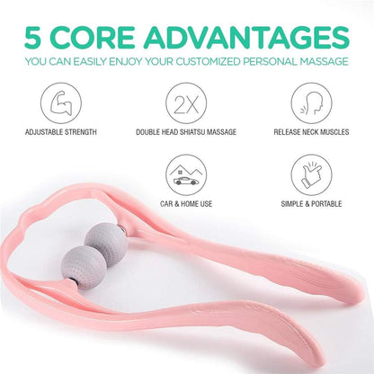 Neck Manual Massager, Portable Handheld Manual Neck Shoulder Massage Tool, Shiatsu Deep Tissue Pressure Trigger Point Neck Pain Relief Massage Roller Muscle Relaxation Massager for Home Office (Pink)
