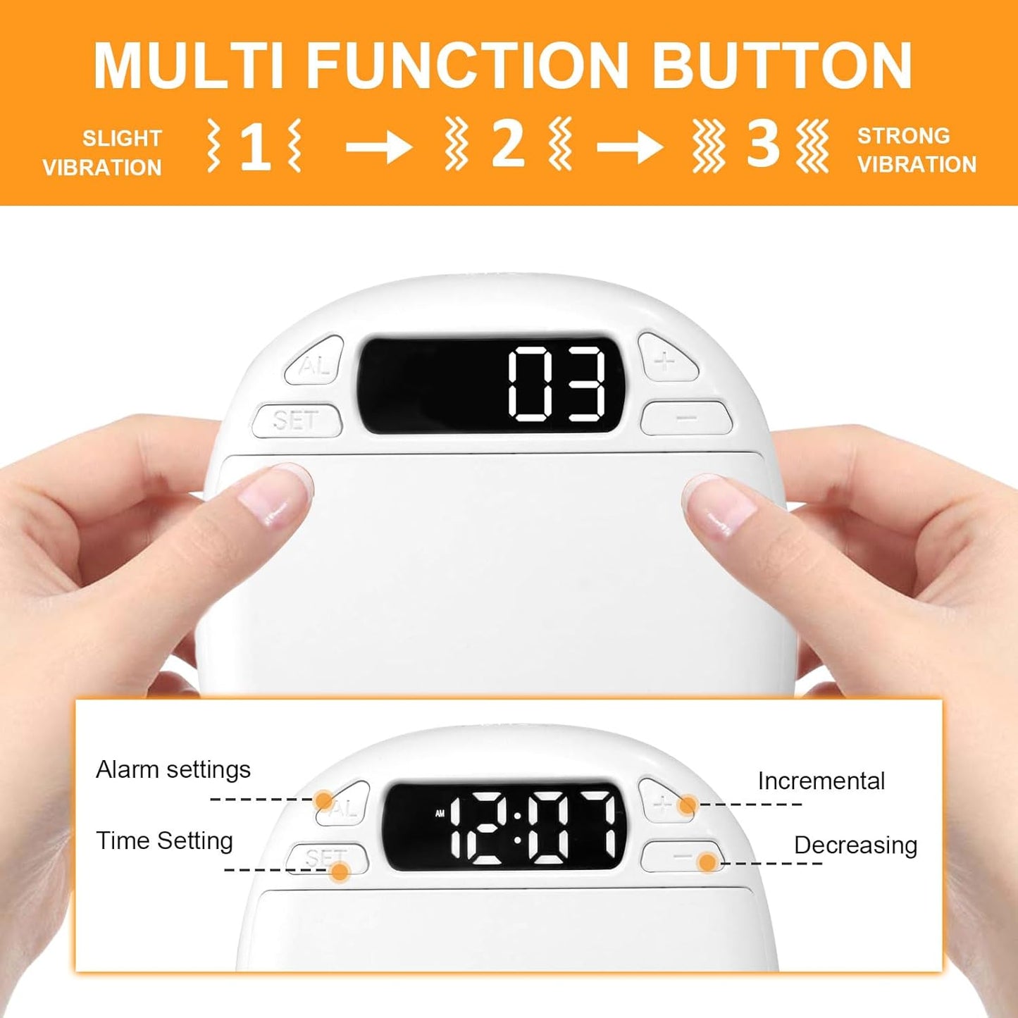 Vibration Alarm Clock, Under Pillow Battery Operated Vibrating Bed Shaker with 2 Alarms, Quiet Bed Shaker Alarm Clock with LED Display 3-Level Vibrating Digital Clock with Backlight Travel Alarm Clock