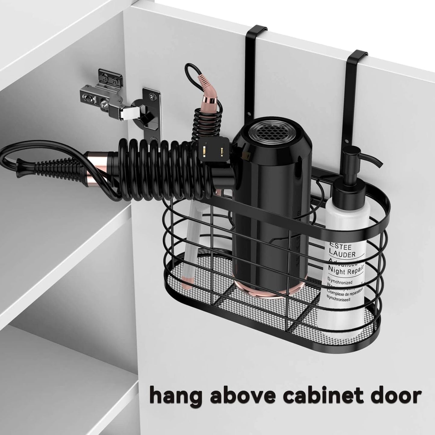 Hair Dryer Holder 3 in 1 Hair Tool Organizer - Blow Dryer Holder | Djustable Height Wall Mounted/Cabinet Door Bathroom Organizer Under Sink for Hair Dryer, Flat Irons, Curling Wands