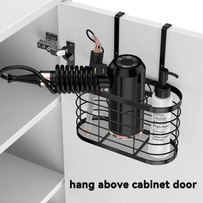 Hair Dryer Holder 3 in 1 Hair Tool Organizer - Blow Dryer Holder | Djustable Height Wall Mounted/Cabinet Door Bathroom Organizer Under Sink for Hair Dryer, Flat Irons, Curling Wands