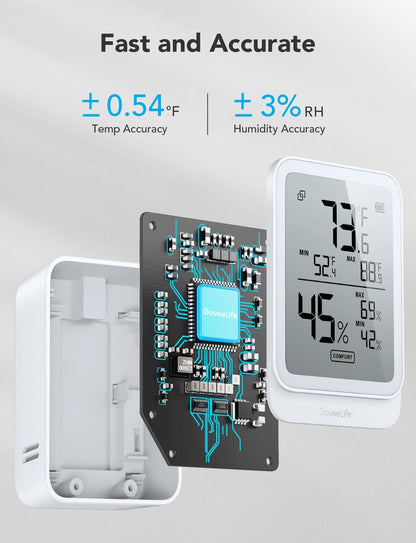 GoveeLife Bluetooth Hygrometer Thermometer H5104, LCD Digital White 2-Pack | Indoor temperature monitor with APP alert & 2-yr data storage export, humidity meter for greenhouse/wine cellar/bedroom