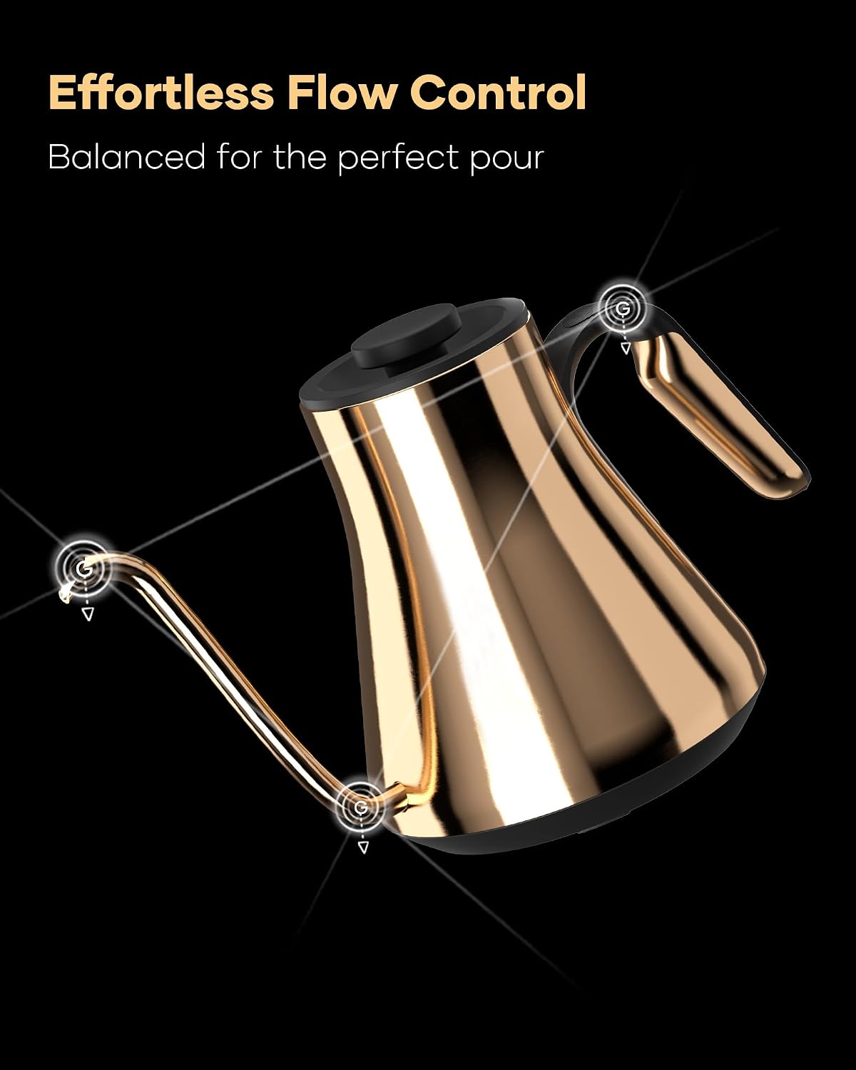 Cocinare Gooseneck Electric Kettle, ±1°F Precise Temperature Control, 1500W Fast Heating, Pour Over Coffee & Tea Kettle with Brew Timer & Keep Warm, Stainless Steel, 0.9L (Matte Black)