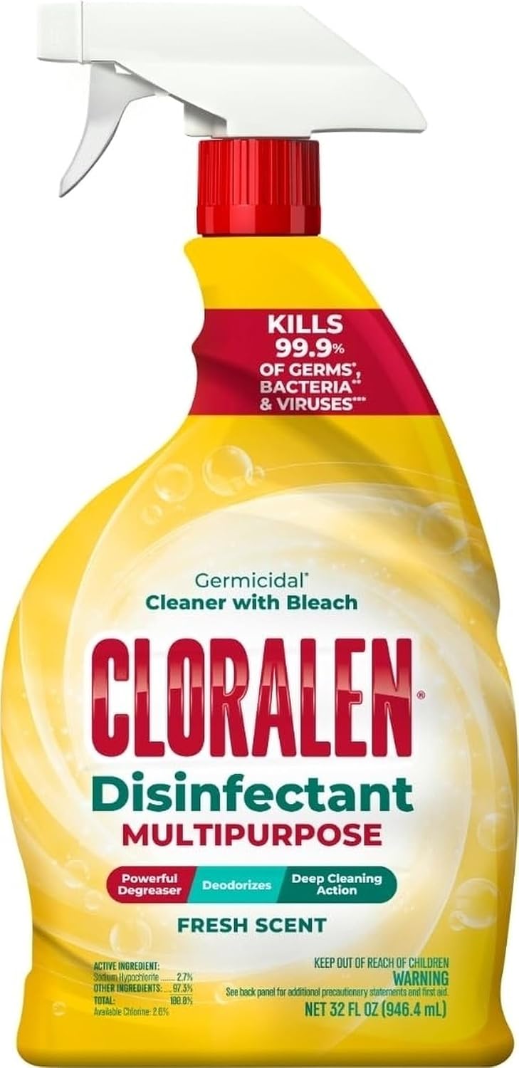 Cloralen All Purpose Cleaner with Bleach Spray - 32 fl oz - Fresh Scent | 3-in-1 Multipurpose Cleaner Spray - Deep Cleans, Eliminates Stains & Degreases