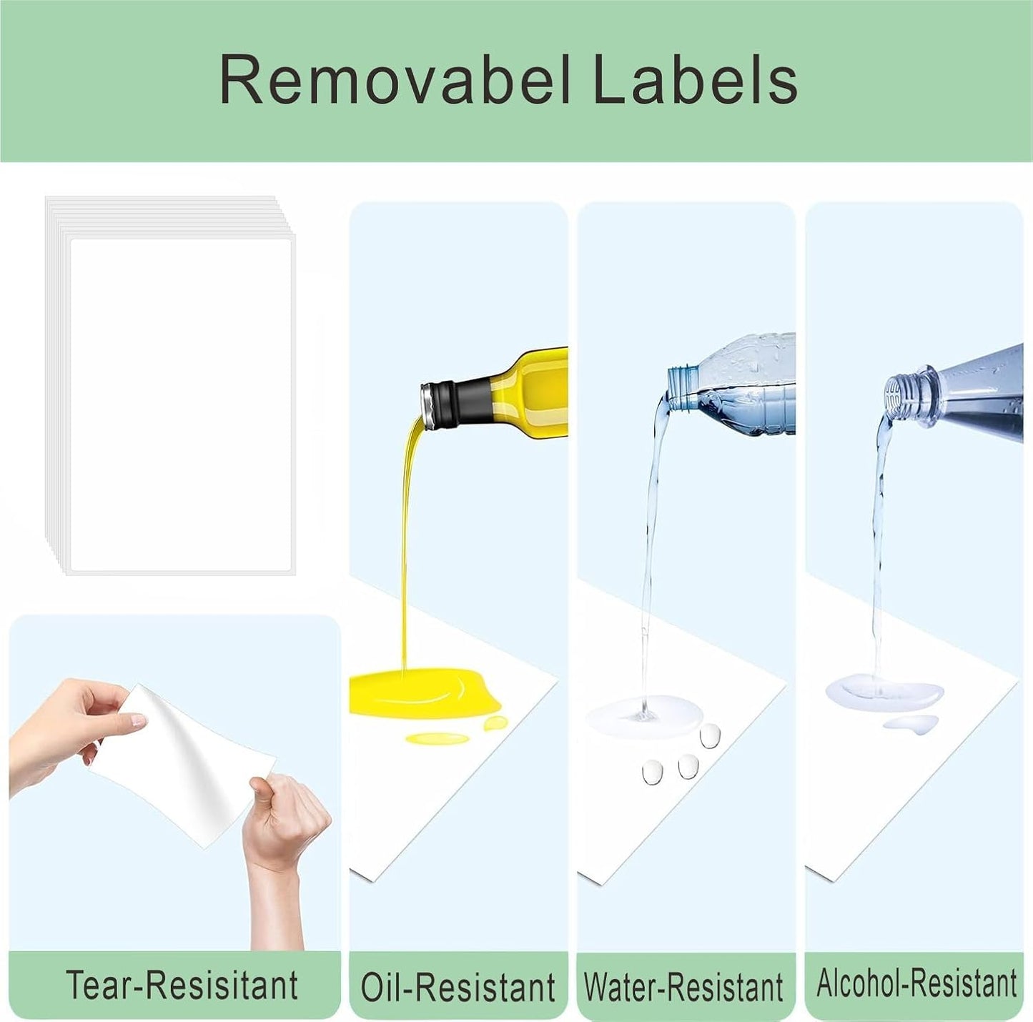 Hybsk 60 PCS Rectangle Removable Labels for Jars Containers Pantry Stickers- No Messy Residue After Use with Easy Write Surface (2 x 3 inch)
