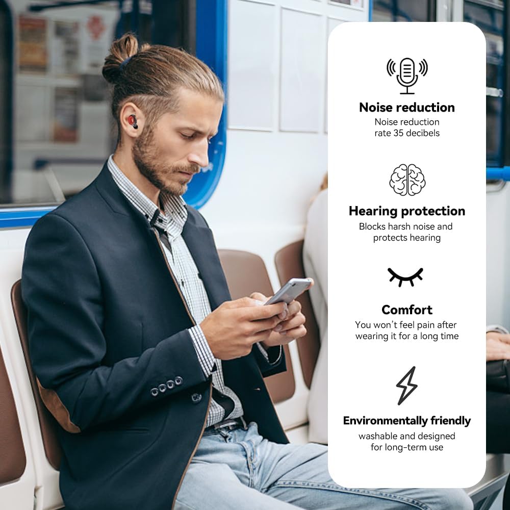 Silicone Sleep Ear Plugs, 35dB Noise Reduction Reusable Earplugs, Comfortable Hearing Protection for Sleeping, Travel, Work, Concerts and Motorcycling
