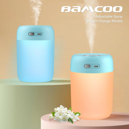 Portable Small Humidifier, 650ml Plant Humidifier, Blue | 7 Colors&Warm Light, Mini Humidifiers for Plants, Bedroom, Office, Dsektop