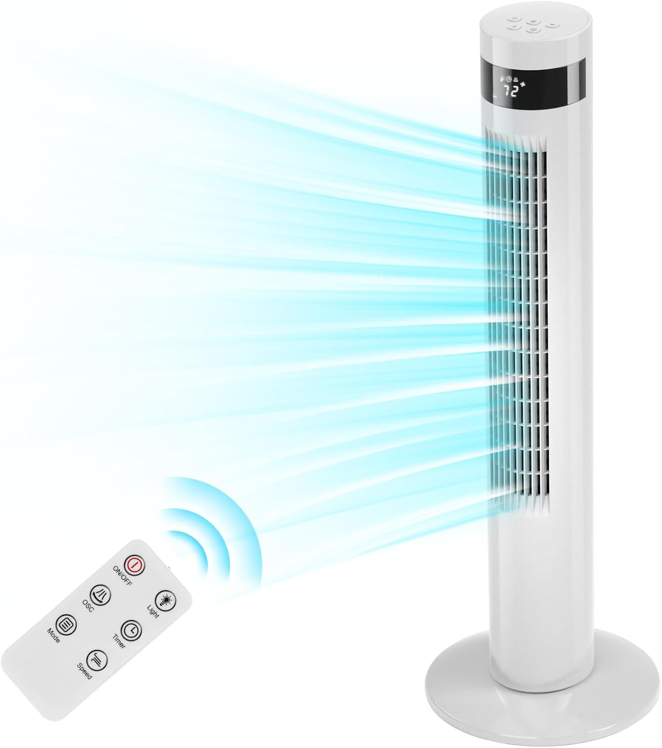 Antarctic Star Tower Fan 85°Oscillating Fan Quiet Cooling 12H Timer Remote Control Bladeless Electric 3 Speeds Wind 3 Modes, 42INCH, PINK