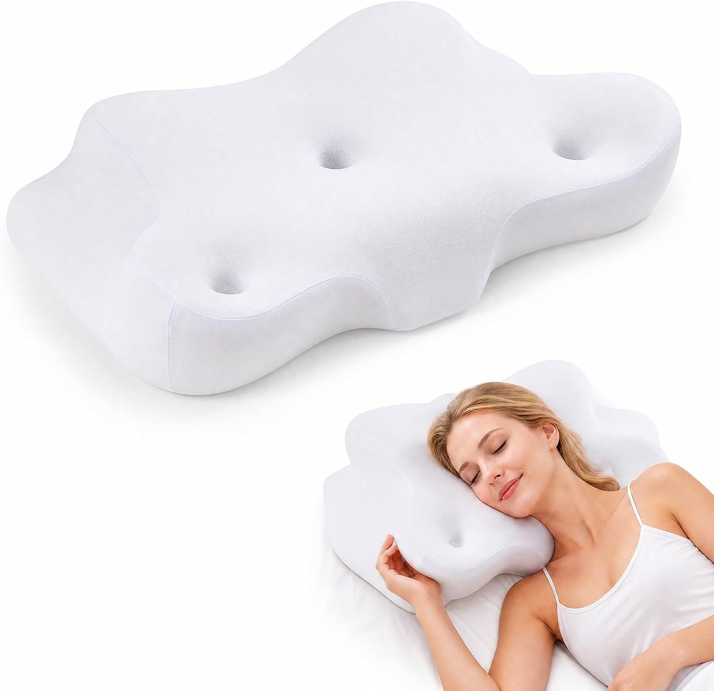 Sweetcrispy Cervical Pillow for Neck Pain, Ergonomic Contour Memory Foam Pillow with Detachable Roll Support, Cooling Breathable Cover for Side Back Stomach Sleepers