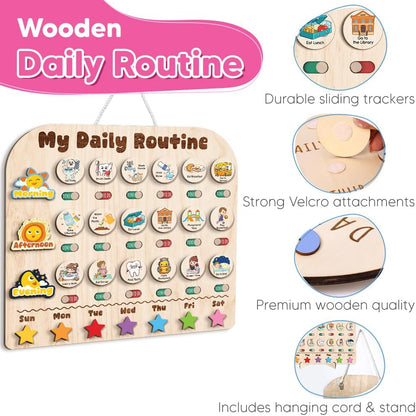 Wooden Daily Routine with Stars, Chore Chart for Kids, Visual Schedule for Kids, Morning Evening Routine Chart, Preschool Routine Chart, Routine Chart for Kids