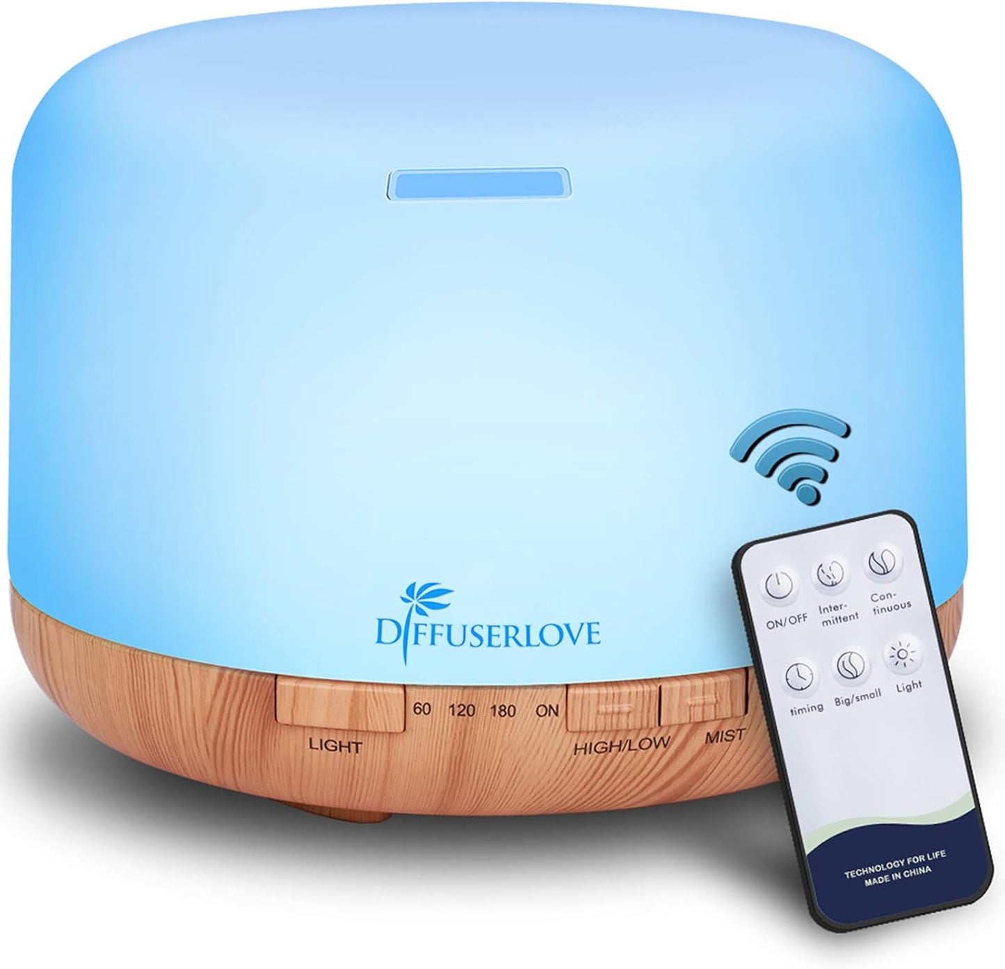 Diffuserlove Essential Oil Diffuser 500ML Aromatherapy Diffuser Mist Humidifiers 7 Color LED Lights Diffusers for Home Office Bedroom (Size:6.7" L x 6.7" W x 4.7" H)