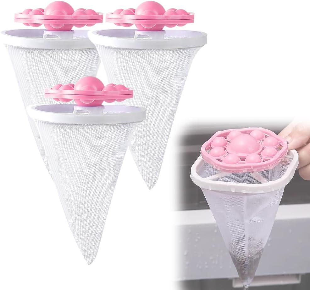 3PCS Floating Hair Filtering Mesh Removal, Reusable Lint Catcher for Washing Machine Wool Device, Pet Hair Remover Hair Filter Cleaning Mesh Bag (Mix)