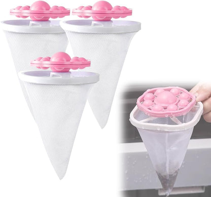 3PCS Floating Hair Filtering Mesh Removal, Reusable Lint Catcher for Washing Machine Wool Device, Pet Hair Remover Hair Filter Cleaning Mesh Bag (Mix)