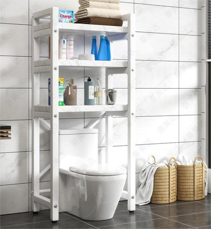 3 Tiers Over The Washer and Dryer Storage Shelf, Bathroom Rack Shelf with Adjustable Feet Freestanding Storage Rack Wood Laundry Shelf Organizer Black for Bathroom