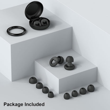 JUSTRVN Ear Plugs for Sleeping, 2 Pairs of Reusable Earplugs for Noise Reduction 25dB-30dB with 8 Ear Tips, Soft Hearing Protection Ear Plugs for Concert,Noise Sensitivity, Study & Work, Black