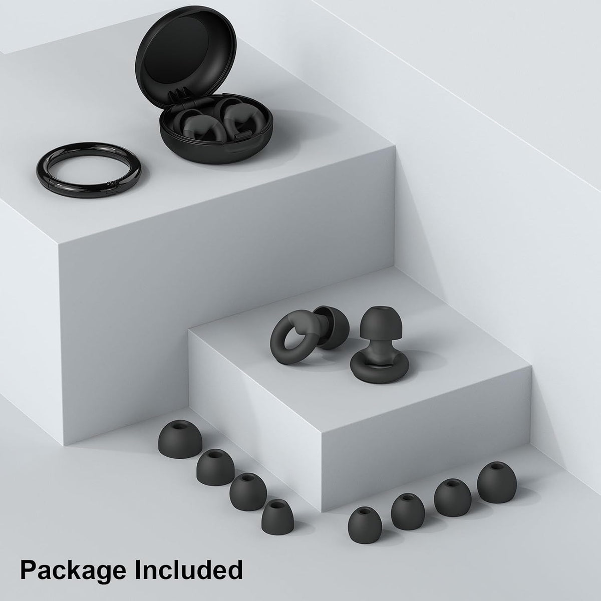 JUSTRVN Ear Plugs for Sleeping, 2 Pairs of Reusable Earplugs for Noise Reduction 25dB-30dB with 8 Ear Tips, Soft Hearing Protection Ear Plugs for Concert,Noise Sensitivity, Study & Work, Black