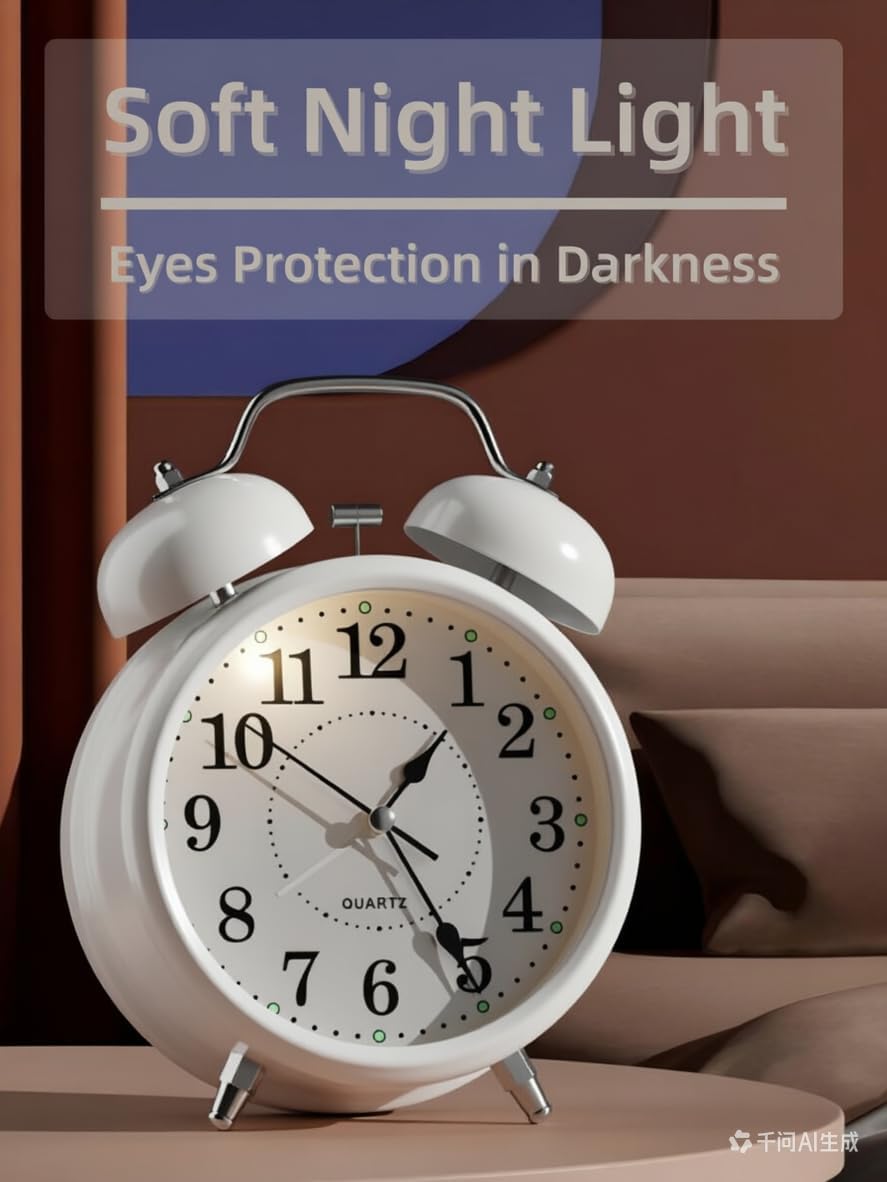 4 Inches Analog Alarm Clocks Retro Backlight Cute Simple Design with Night Light Silent Non-Ticking Battery Operated [Red]