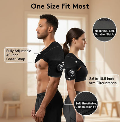 Cordless Shoulder Heating Pad with Vibration & Cold Gel Pack, Heat, Cool&Massage Support Wrap 6 Heat Level, 3 Vibration Mode, Adjustable Neoprene Shoulder Brace for Rotator Cuff Pain