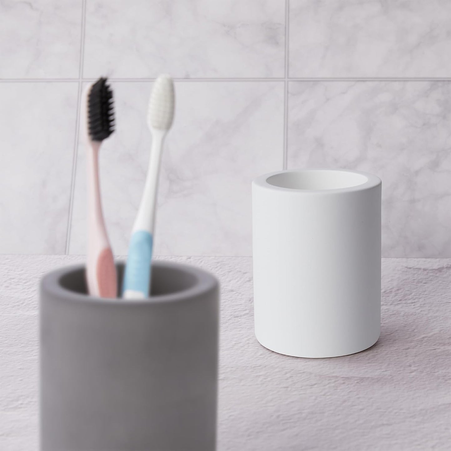 Drying Stone Toothbrush Holder, Diatomite Toothbrush Holders for Bathroom Counter, Quick Drying Electric Toothbrush and Toothpaste Holder Bathroom Organizer, Marble White