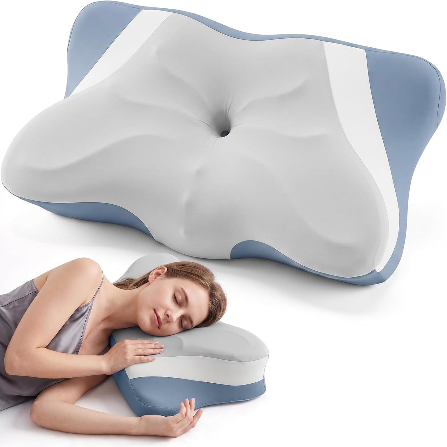 Sweetcrispy Cervical Pillow for Neck and Shoulder - Ergonomic Memory Foam Pillows, Contour Side Sleeper for Adults, Cooling Orthopedic Neck Support for Back Stomach Sleepers, White