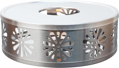 Tea Warmer Petals Silhouette, Silver Brushed Stainless Steel | Teapot Warmer Includes 1 Tealight Holder