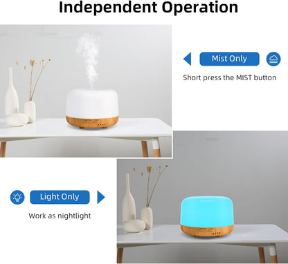 SPLITSKY 300ml Ultrasonic Essential Oil Diffuser with Remote Control | 7-color LED lighting, 2 mist modes, 2H and 4H timers, and waterless auto shut-off for bedrooms, desks and offices.