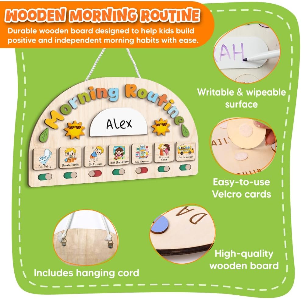 Morning Routine Chart for Toddler, Daily Routine Chart for Kids Age 2-6, Morning Schedule for Boy Girls, Visual Schedule, Chore Chart for Kids