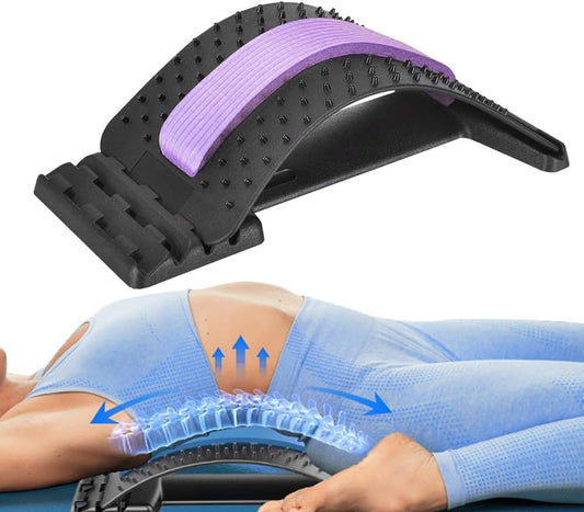 Back Stretcher for Lower Back Pain Relief, 4 Level Adjustable Lumbar Cracker Board Massager, Stretching Device for Scoliosis, Sciatica (Purple)