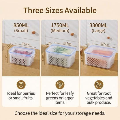4 in 1 Food Storage Container-2/3 Pack Set with Lids, Fruit Storage Containers for Fridge with Removable Colander,Stackable Fridge Transparent Plastic Storages Box, Dishwasher Safe (Gray, S+M+L)