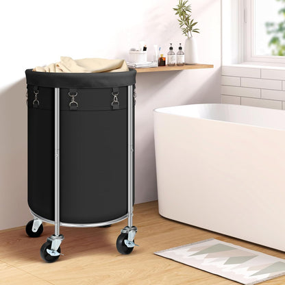 100L Round Rolling Laundry Hamper Basket with Wheels, Grey | Laundry Sorter Cart with Removable Bag, Clothes Organizer, Metal Frame, Bedroom, Bathroom, Laundry Room, Dorm Use