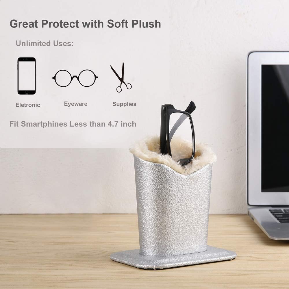 Siveit Plush Lined Eyeglass Holder, PU Leather Eyeglass Case, Anti-Scratch Glasses Storage Organizer for Desk Office Nightstand,2 Packs (Black, Navy)